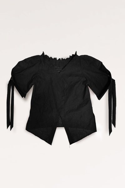 Frilly Neck Squarish Sleeves Wrinkled Cotton Top/ Black - YOJIRO KAKE OFFICIAL
