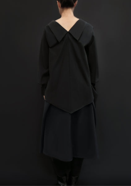 Complex Pleats Virgin Wool Skirt / Navy - YOJIRO KAKE OFFICIAL