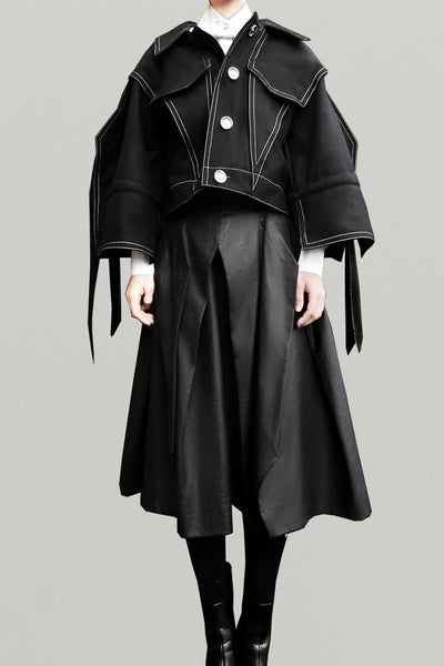 Structured Wool Jacket with Squarish Sleeves – Black