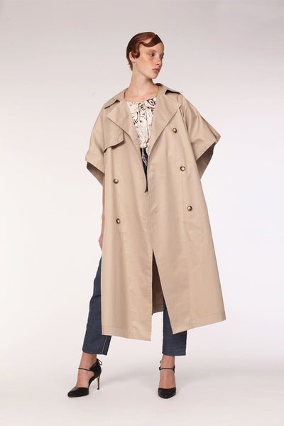 Caftan Cotton Trench Cape / Beige - YOJIRO KAKE OFFICIAL