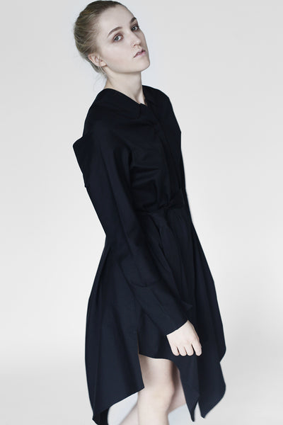 Origami Cotton Shirt Dress / Black. - YOJIRO KAKE OFFICIAL