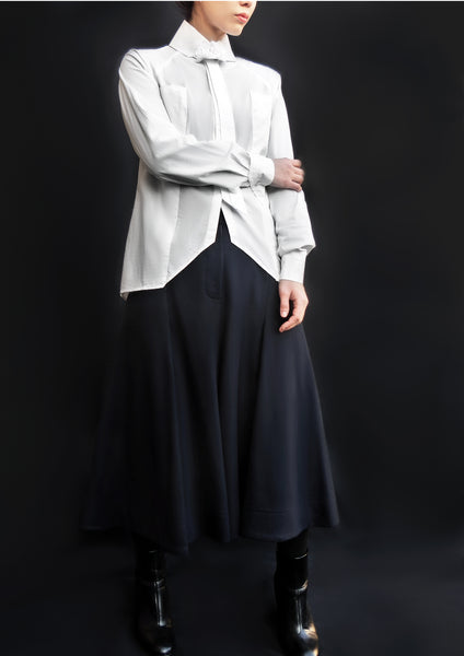 Origami Cotton Wide Collar Flower Shirt / White - YOJIRO KAKE OFFICIAL