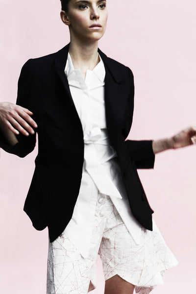 Origami Ekaterina Silk Wool Jacket / Black - YOJIRO KAKE OFFICIAL