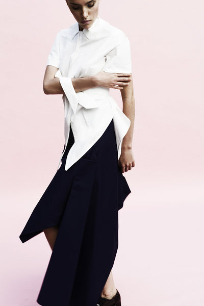 Origami Short Sleeves Classic Cotton Shirt / White - YOJIRO KAKE OFFICIAL