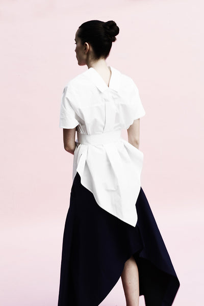 Origami Short Sleeves Classic Cotton Shirt / White - YOJIRO KAKE OFFICIAL