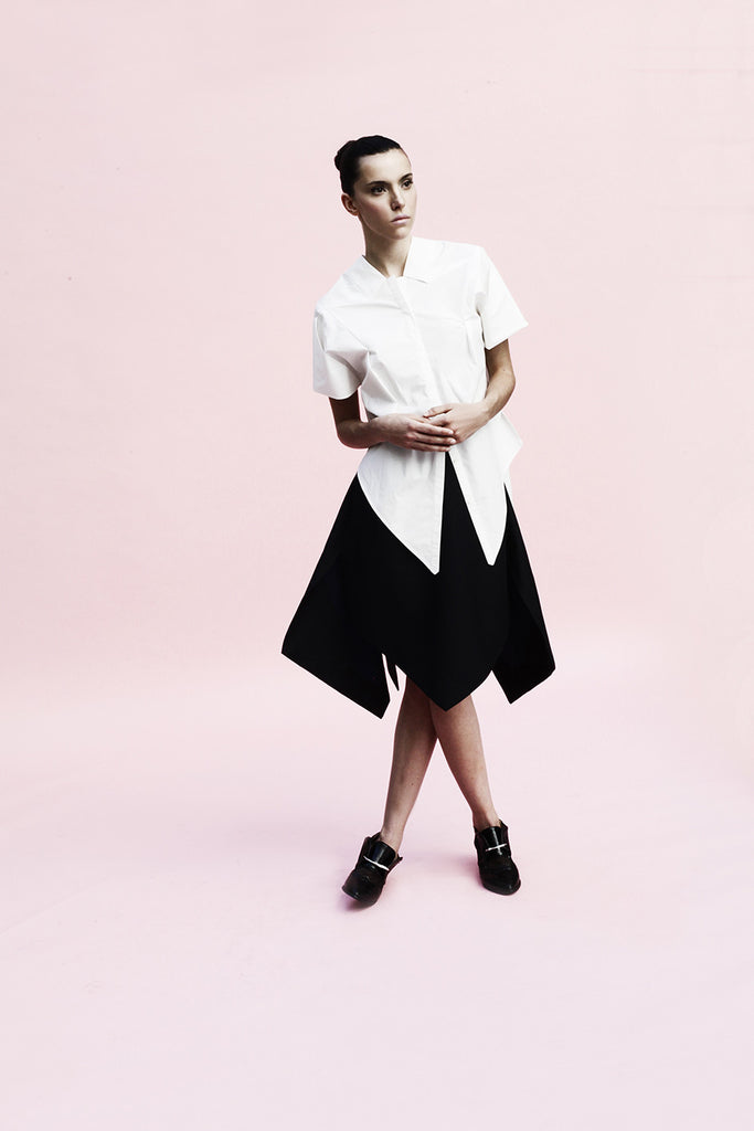 Origami Double Face Cotton  Wide Skirt / Black - YOJIRO KAKE OFFICIAL