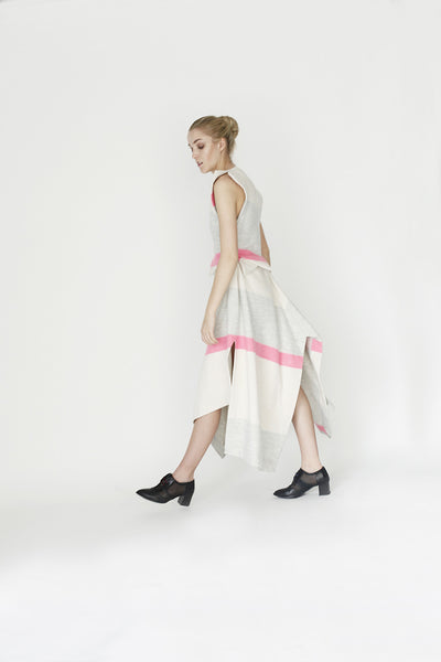Origami Sleeveless Wool Midi Dress / Stripes - YOJIRO KAKE OFFICIAL