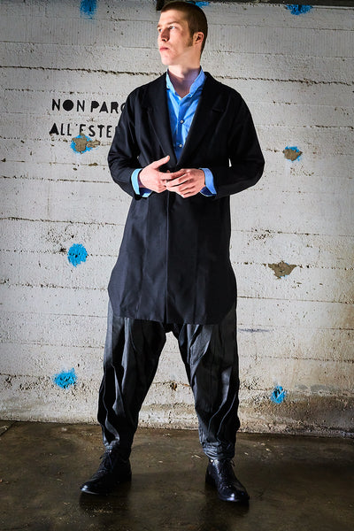 Origami Cool Wool Tailored Long Jacket For men/ Black