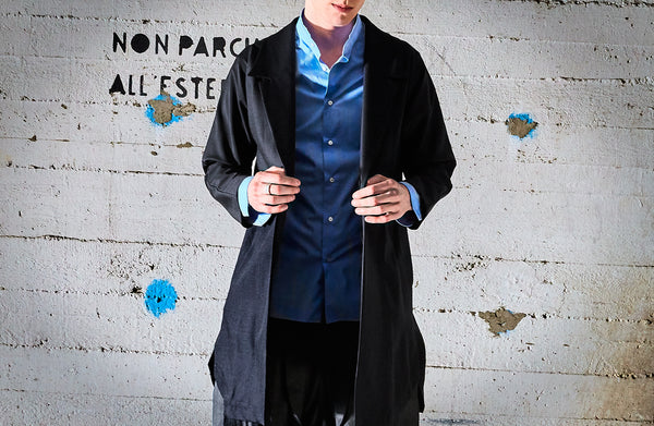 Origami Cool Wool Tailored Long Jacket For men/ Black