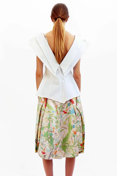 Double Collar Frilly Sleeves Cotton Shirt / White