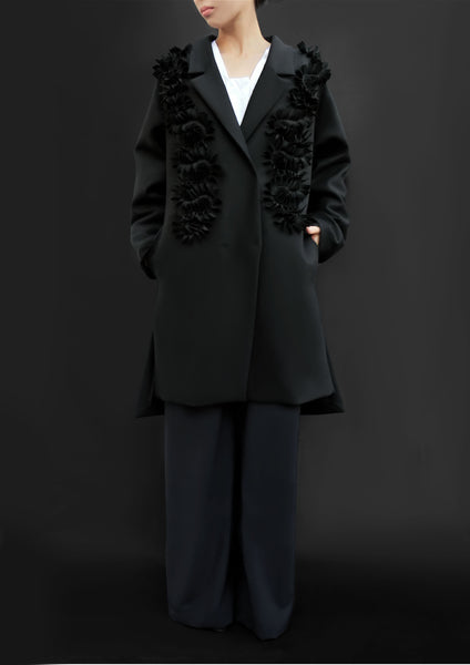 Wool Coat With Flower Petals / Black - YOJIRO KAKE OFFICIAL