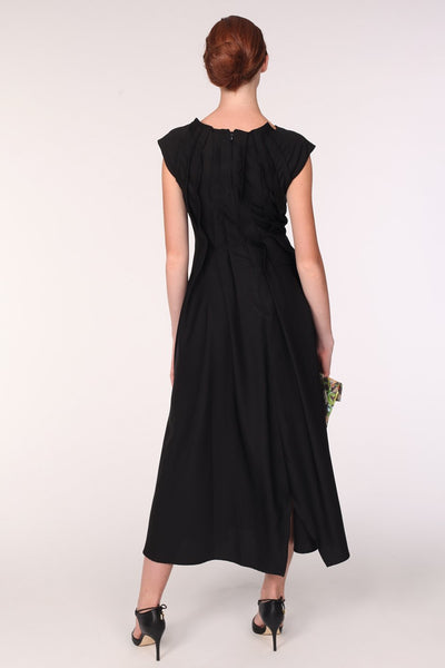 Back Neck Pleats Silk Dress / Black. - YOJIRO KAKE OFFICIAL