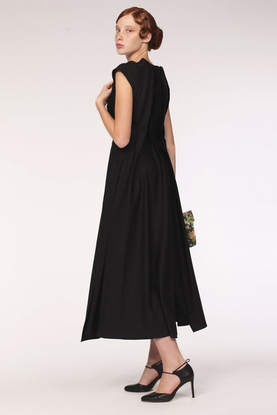 Back Neck Pleats Silk Dress / Black. - YOJIRO KAKE OFFICIAL