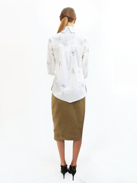 High Collar Flower Stitching Embroidered Shirt/ White/ 100% Cotton - YOJIRO KAKE OFFICIAL