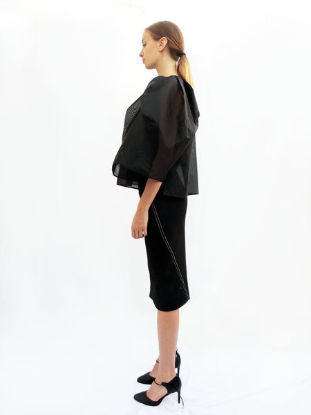 High waist tight skirt with diagonal stitches/ Black - YOJIRO KAKE OFFICIAL