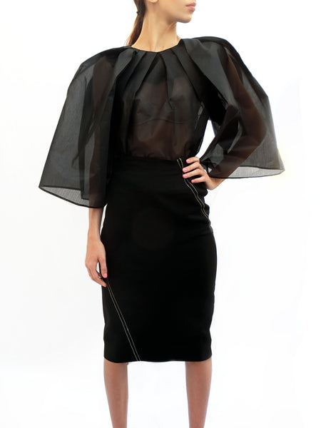High waist tight skirt with diagonal stitches/ Black - YOJIRO KAKE OFFICIAL