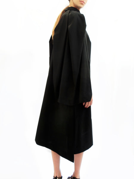 High Collar Anglar Pleated Dress / Black / 100% Virgin Wool - YOJIRO KAKE OFFICIAL