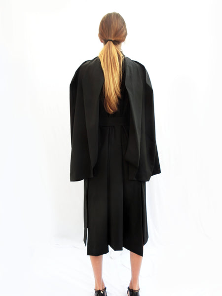 High Collar Anglar Pleated Dress / Black / 100% Virgin Wool - YOJIRO KAKE OFFICIAL