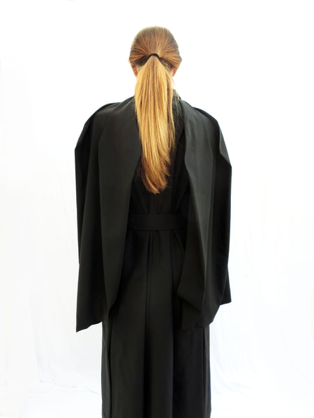 High Collar Anglar Pleated Dress / Black / 100% Virgin Wool - YOJIRO KAKE OFFICIAL