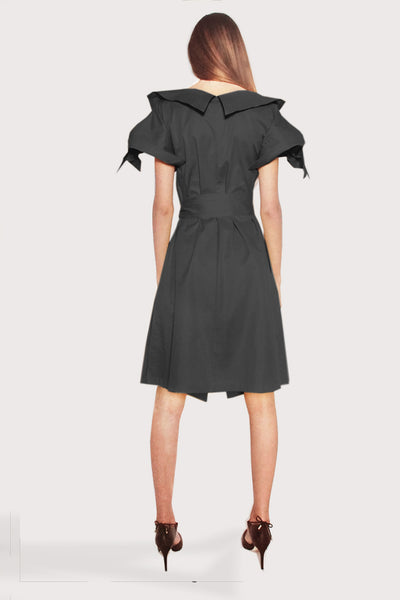Origami Cotton Tailored Dress / Black - YOJIRO KAKE OFFICIAL