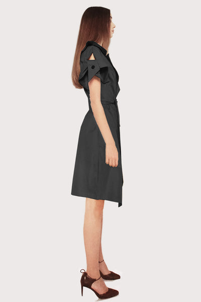 Origami Cotton Tailored Dress / Black - YOJIRO KAKE OFFICIAL