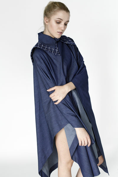 Origami Stain Collar Denim Cape – Navy Light Design