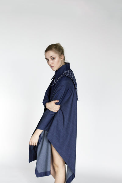 Origami Stain Collar Denim Cape – Navy Light Design