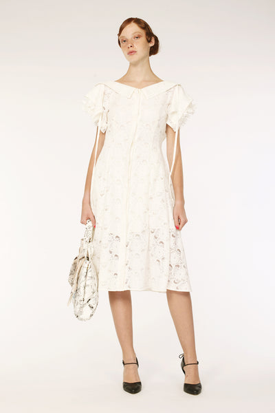 Double Collar Long Race Shirt Dress / White - YOJIRO KAKE OFFICIAL