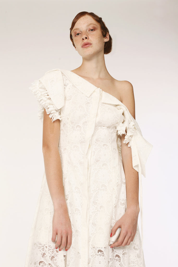 Double Collar Long Race Shirt Dress / White - YOJIRO KAKE OFFICIAL