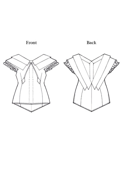 Double Collar Frilly Sleeves Cotton Shirt / Newspaper Collage Print - YOJIRO KAKE OFFICIAL