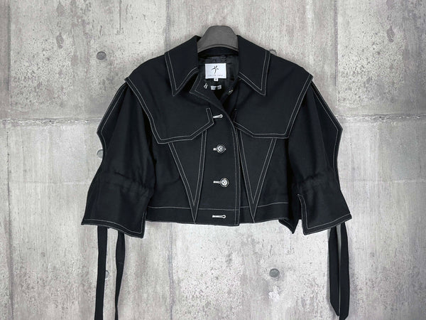 Origami wool jacket with square sleeves/Black