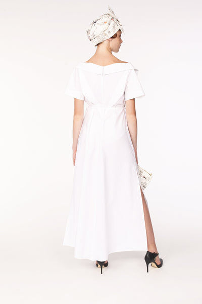 Open Collar Short Sleeves Cotton Maxi Shirt / White - YOJIRO KAKE OFFICIAL