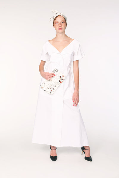 Open Collar Short Sleeves Cotton Maxi Shirt / White - YOJIRO KAKE OFFICIAL