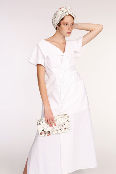 Open Collar Short Sleeves Cotton Maxi Shirt / White - YOJIRO KAKE OFFICIAL