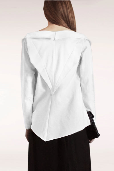Open Collar Long Sleeves Cotton Shirt / White - YOJIRO KAKE OFFICIAL