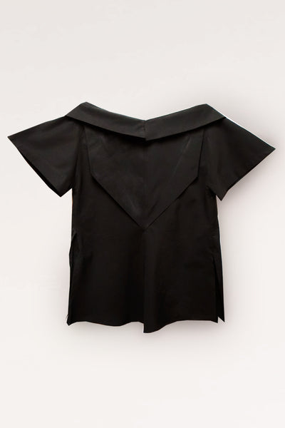 Open Collar Short Sleeves Cotton Shirt / Black - YOJIRO KAKE OFFICIAL