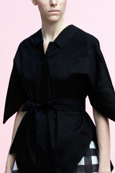 Origami Short Sleeves Classic Cotton Shirt / Black - YOJIRO KAKE OFFICIAL
