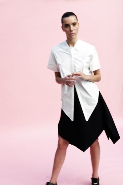 Origami Short Sleeves Classic Cotton Shirt / White - YOJIRO KAKE OFFICIAL
