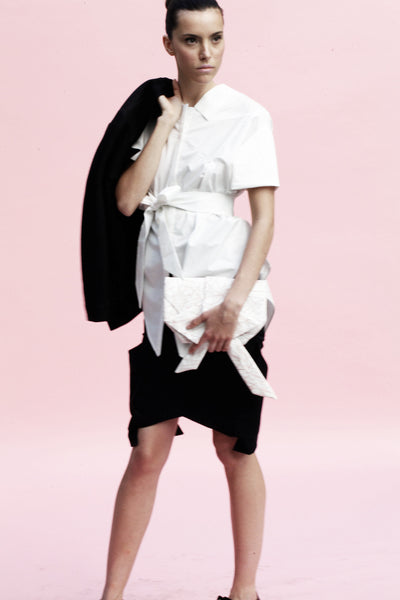 Origami Short Sleeves Classic Cotton Shirt / White - YOJIRO KAKE OFFICIAL