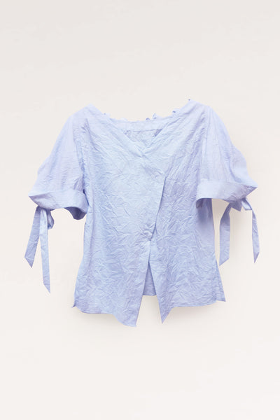 Frilly Neck Squarish Sleeves Wrinkled Cotton Top / Iceland blue - YOJIRO KAKE OFFICIAL