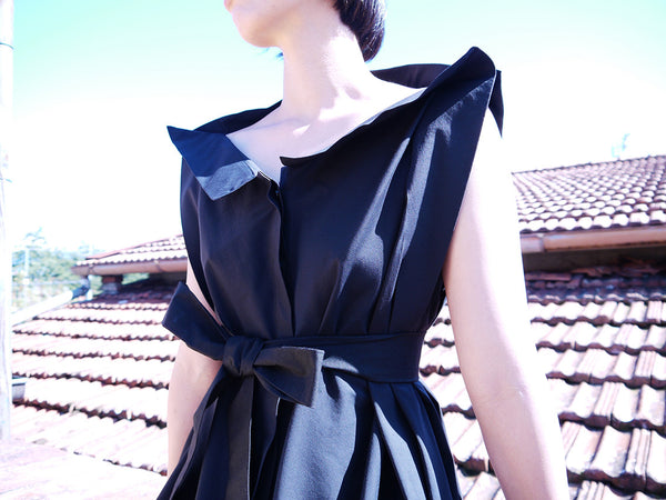 Origami Buri Cotton Shirt Dress / Black - YOJIRO KAKE OFFICIAL