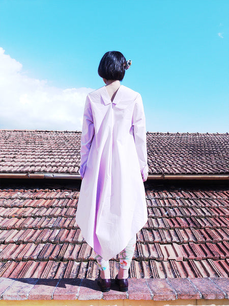 Origami Cotton Shirt Dress / Pink - YOJIRO KAKE OFFICIAL