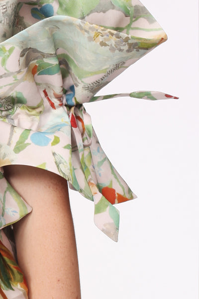 Squarish Sleeves Origami Silk Organdy Dress / Paper Collage Print - YOJIRO KAKE OFFICIAL