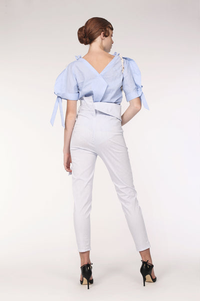Slim-Fit Squarish Waist Cotton Trousers / Stripes - YOJIRO KAKE OFFICIAL