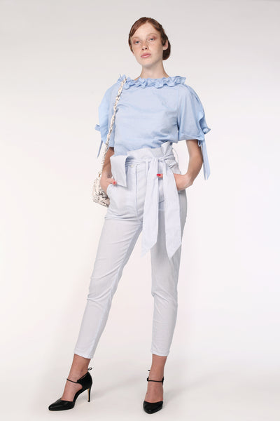 Slim-Fit Squarish Waist Cotton Trousers / Stripes - YOJIRO KAKE OFFICIAL