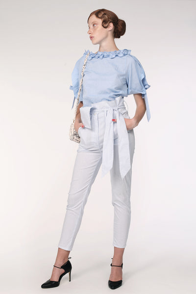Slim-Fit Squarish Waist Cotton Trousers / Stripes - YOJIRO KAKE OFFICIAL