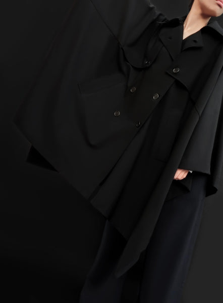 Virgin Wool Trench Cape / Black - YOJIRO KAKE OFFICIAL