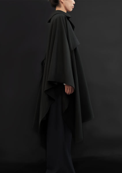 Virgin Wool Trench Cape / Black - YOJIRO KAKE OFFICIAL