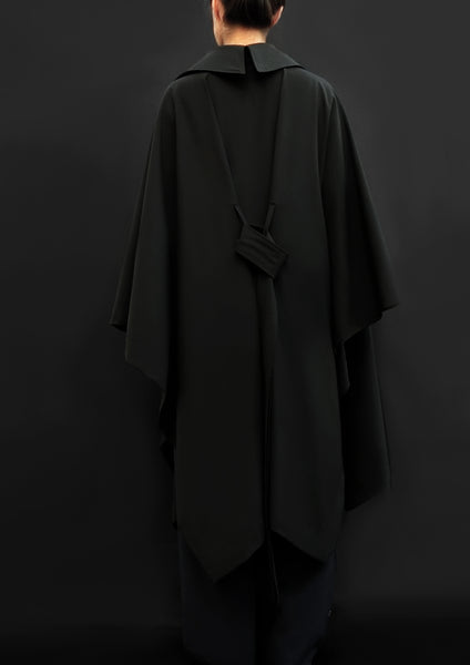 Virgin Wool Trench Cape / Black - YOJIRO KAKE OFFICIAL