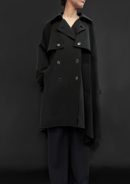 Virgin Wool Trench Cape / Black - YOJIRO KAKE OFFICIAL